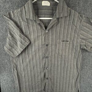 Calvin Klein Short Sleeve Button Up Shirt Plaid Gray Black White Medium Cotton